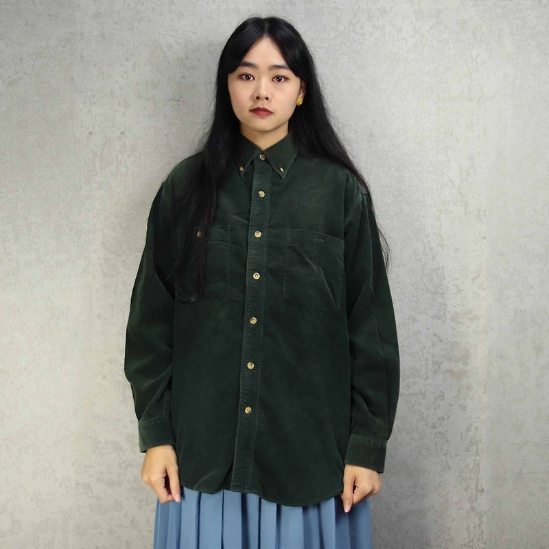 Tsubasa.Y Antique House A14 Dark Green Corduroy Shirt, Corduroy Shirt - Women's Shirts - Other Materials 