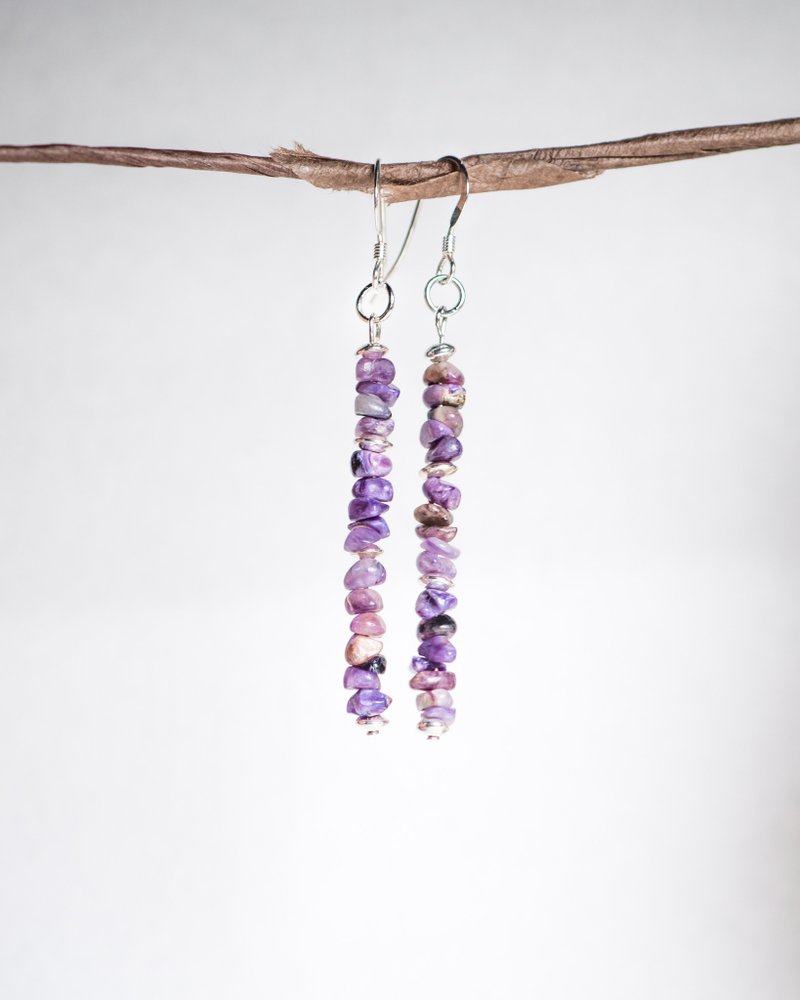 Charoite Earrings, 925Silver, Taurus stone, Libra Birth gem, Mother Day Gift - 耳環/耳夾/耳骨夾 - 寶石 紫色