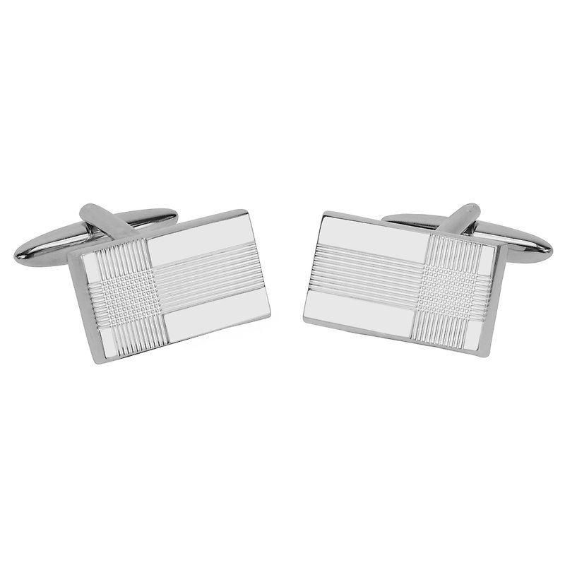 Silve Etched Lines Cufflinks - Cuff Links - Other Metals Silver