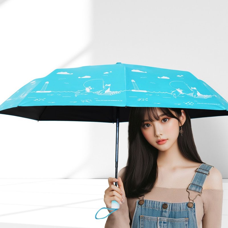 雙龍釣貓貓輕量黑膠自動傘/防曬陽傘折傘防風雨傘(天空藍) - 雨傘/雨衣 - 防水材質 藍色
