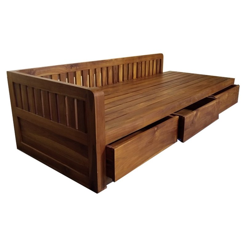 [Jidi City 100% Teak Furniture] UNCD-17S12 Teak Three Pullout Chaise Sofa Chair - เก้าอี้โซฟา - ไม้ สีนำ้ตาล