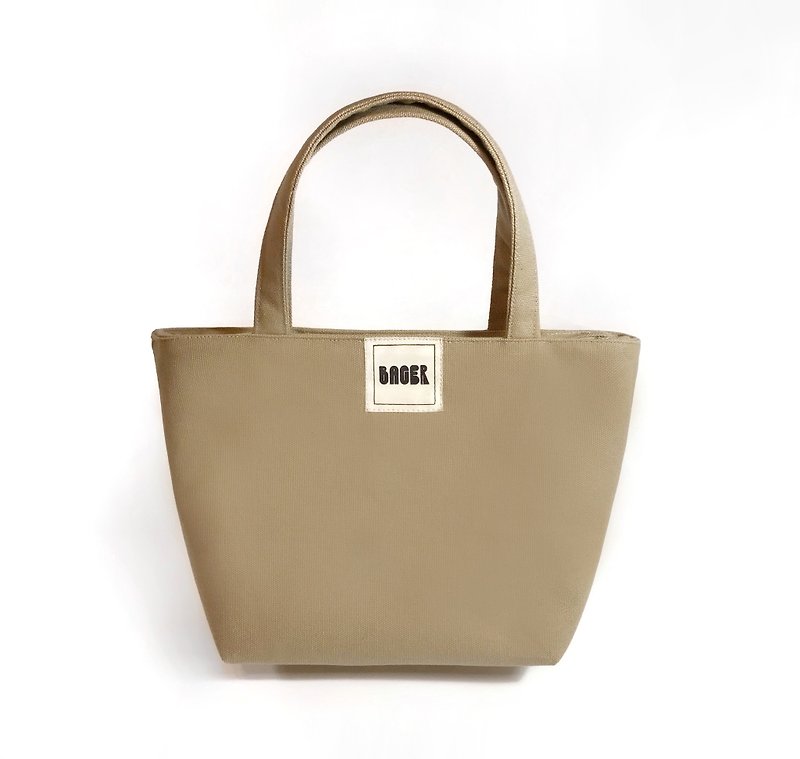 Simple plain canvas / tote bag / lunch bag / Khaki - กระเป๋าถือ - ผ้าฝ้าย/ผ้าลินิน สีกากี