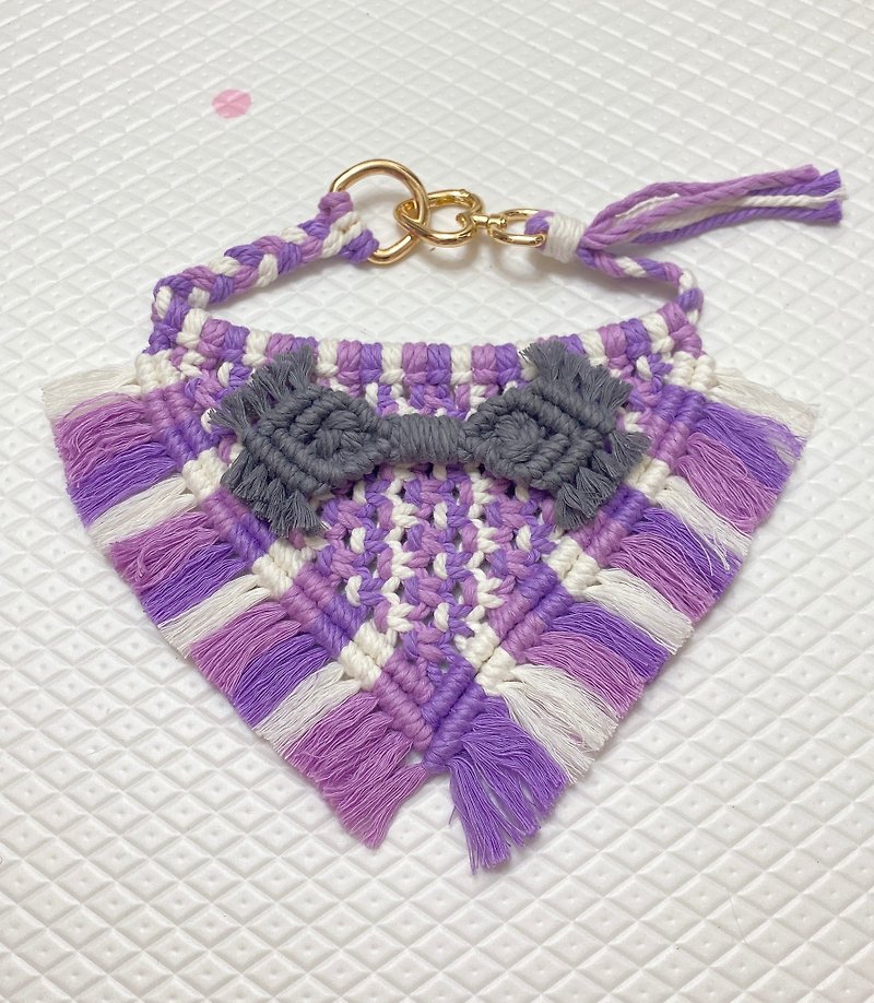 Hand-knitted bohemian scarf (big triangle can be equipped with collar) - Collars & Leashes - Cotton & Hemp Purple