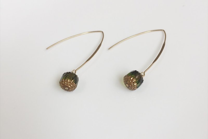 Simple models wild forest green antique beads big ear hook earrings - ต่างหู - โลหะ สีเขียว