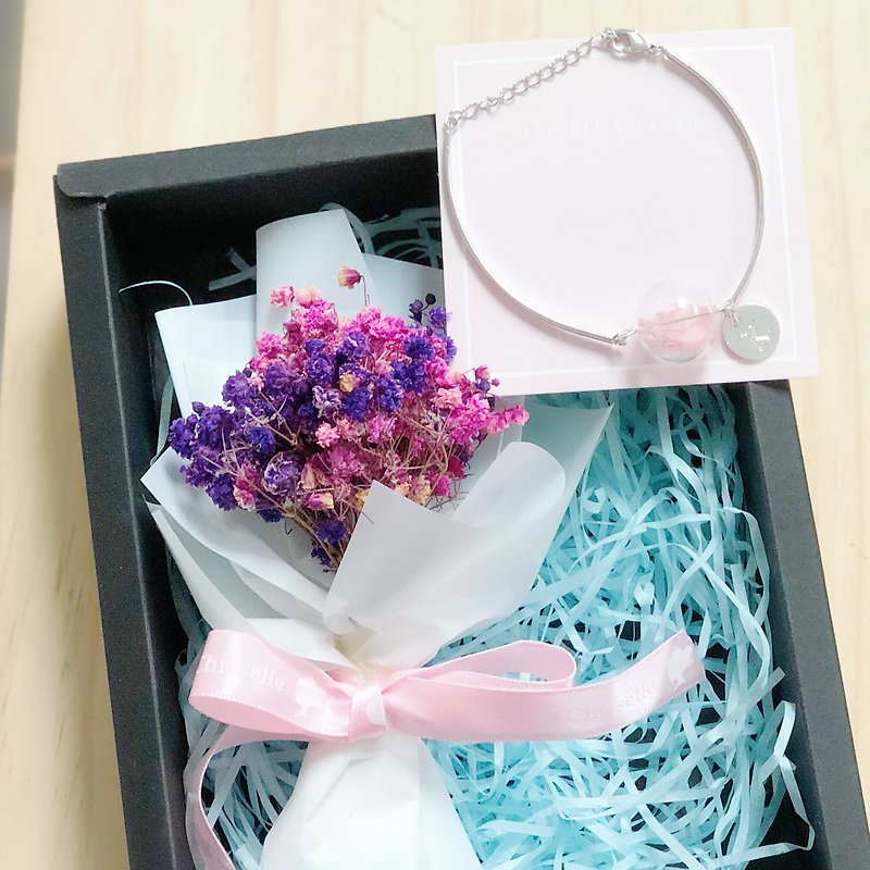 Preserved flower glass ball bracelet personalized Box set pink - สร้อยข้อมือ - แก้ว สึชมพู