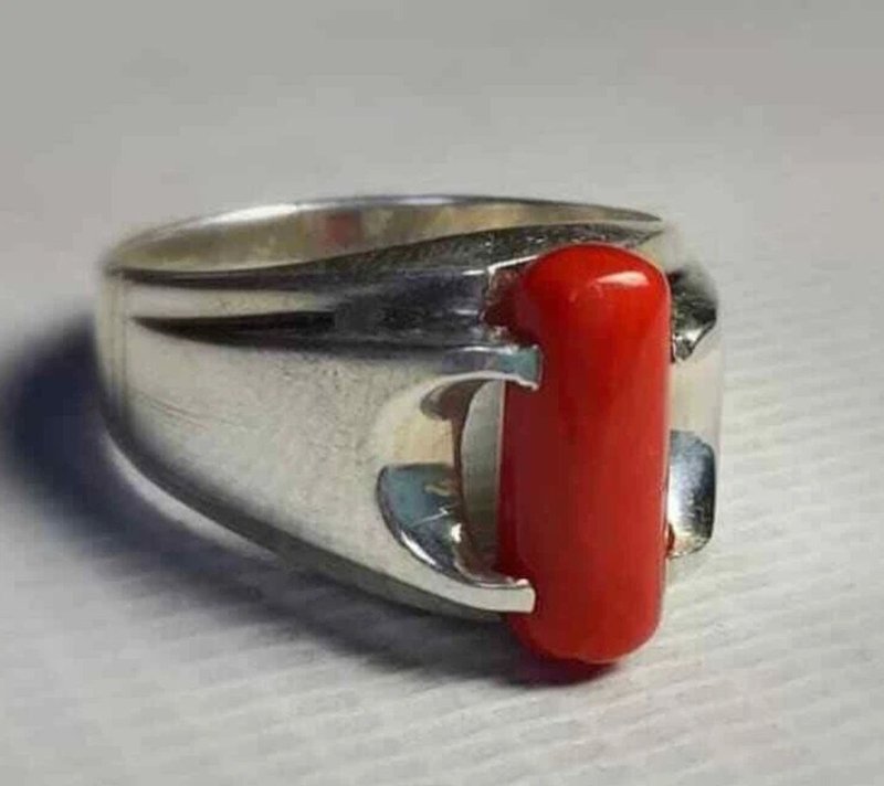 Natural Dark Deep Red Coral Marjan Ring Mens Coral Rings Women Coral Rings mans - 戒指 - 寶石 紅色