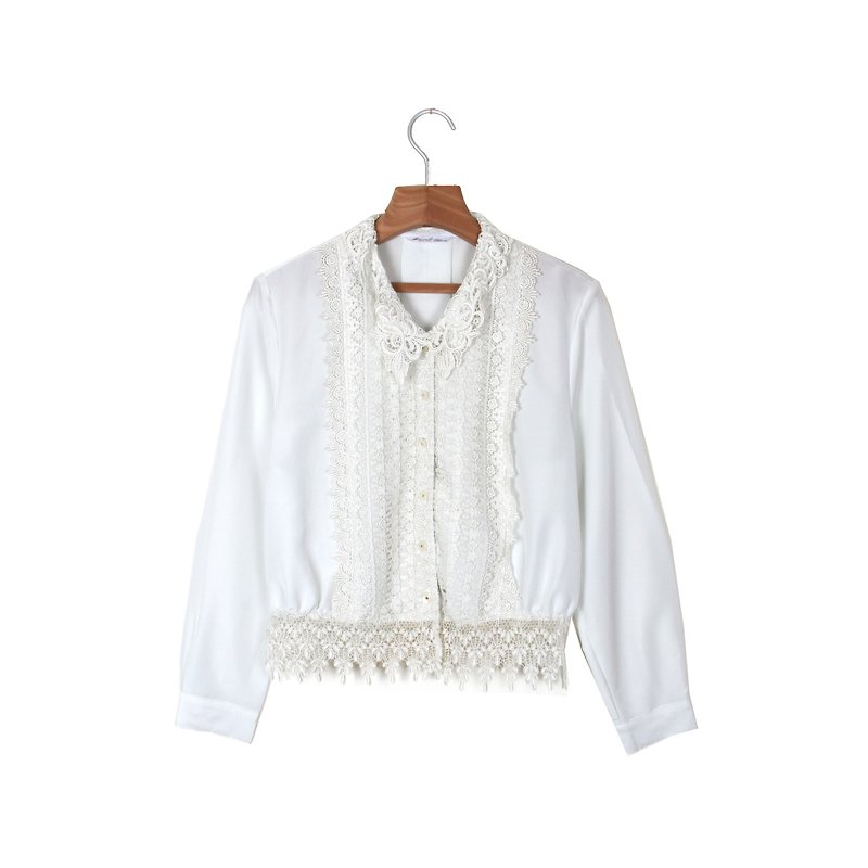 [Egg plant ancient] Showa light years old lace shirt - Women's Shirts - Polyester White