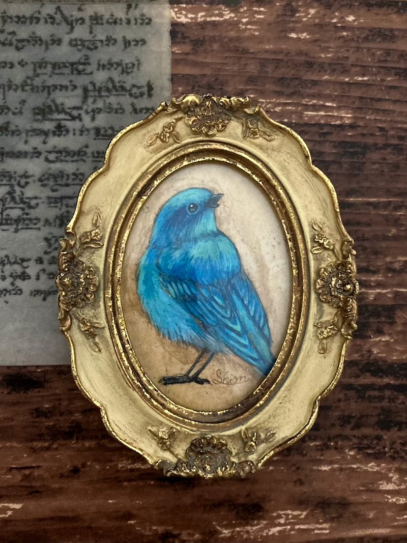 青い鳥の小さな絵,Aquamarine Marian,額縁付き,原画,アンティーク風 - 海報/掛畫/掛布 - 紙 藍色
