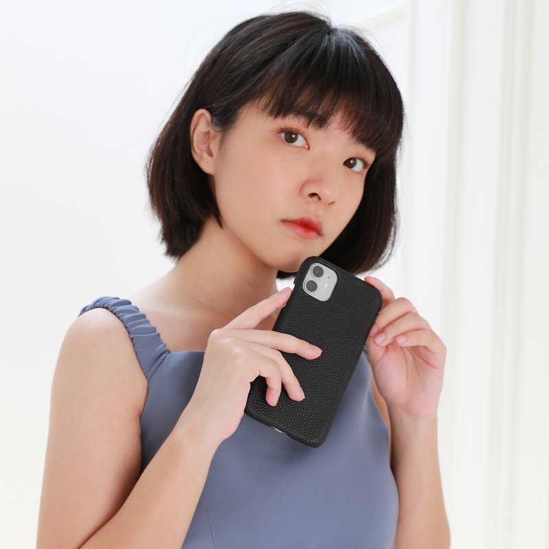 Charcoal Personalized Phone Case - ที่เก็บนามบัตร - หนังแท้ สีดำ