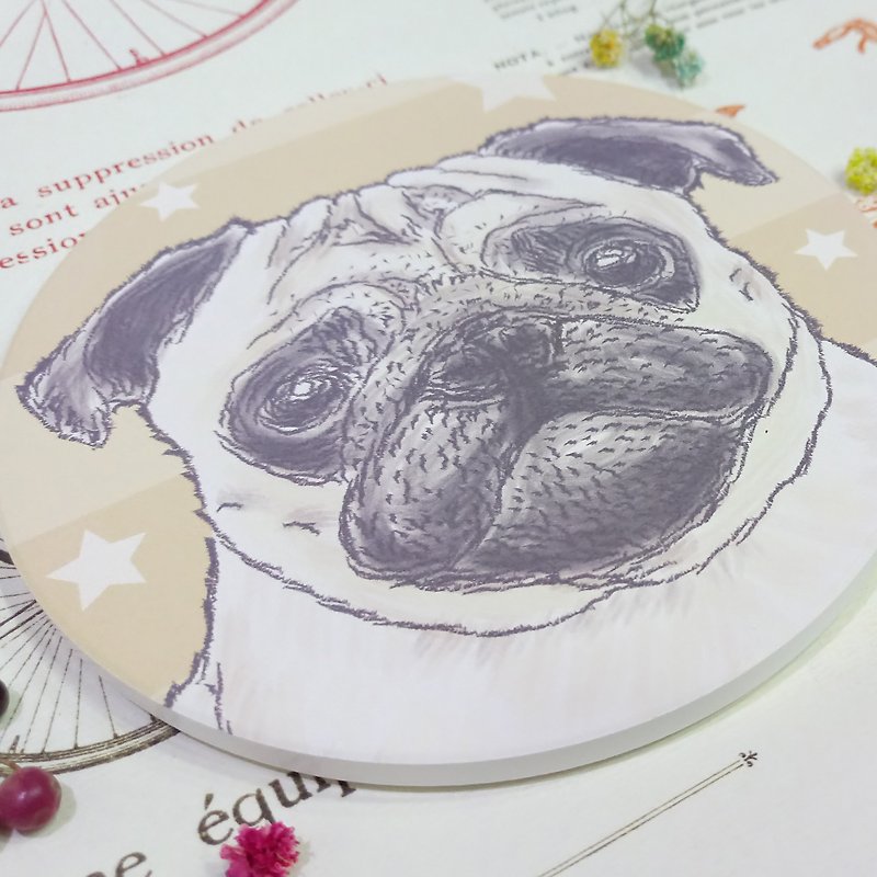 Pug-absorbent coaster~ceramic coaster - Coasters - Pottery 