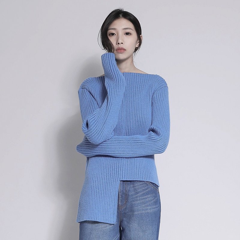 Splendid smashed super long sleeve shirt _7AF005_Qingqing - สเวตเตอร์ผู้หญิง - ผ้าฝ้าย/ผ้าลินิน สีน้ำเงิน