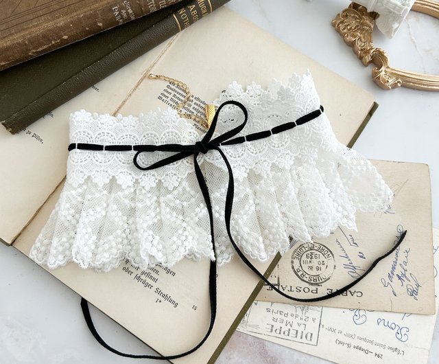 あなたにめぐり逢えたら/ 白レースプリーツの付け襟チョーカー SV586