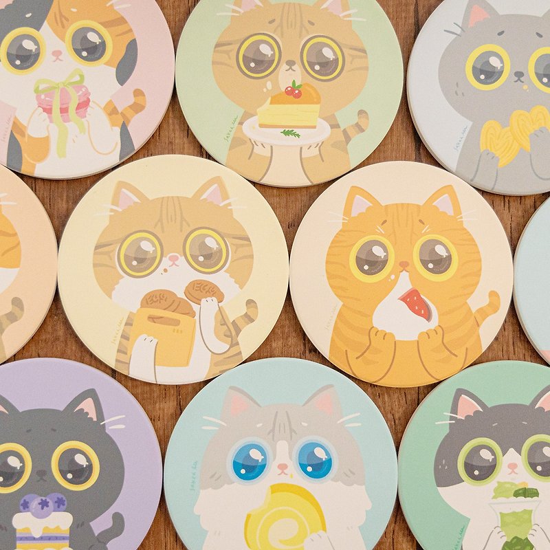 Greedy Cat Illustration Coaster - Coasters - Porcelain Multicolor