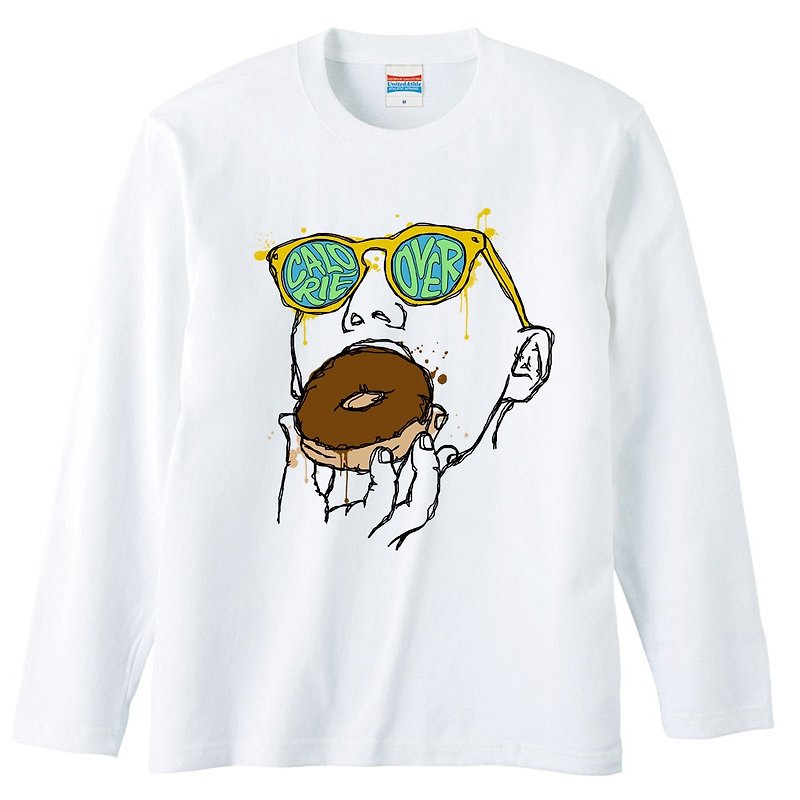 Long sleeve T-shirt / Calorie over / Donut 2 - เสื้อยืดผู้ชาย - ผ้าฝ้าย/ผ้าลินิน ขาว