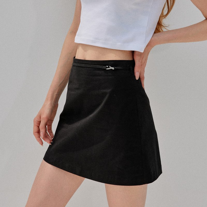 BELTED MINI SKIRT - 裙子/長裙 - 棉．麻 黑色