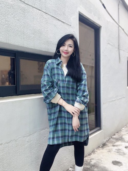 河水山 60s-70s Europe pull over shirt 藍綠色歐洲法蘭絨格紋長版襯衫