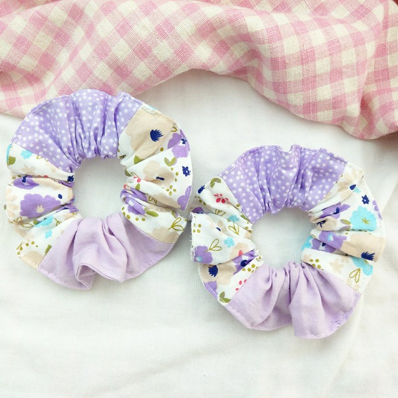 Pastel Hibiscus Flower - Violet. Handmade Donut Hair Bundle Scrunchie - Hair Accessories - Cotton & Hemp Purple