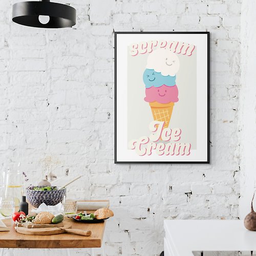 菠蘿選畫所 我為冰淇淋尖叫 - 夏天清涼感消暑掛畫/夏天甜點裝飾品/邊櫃擺設