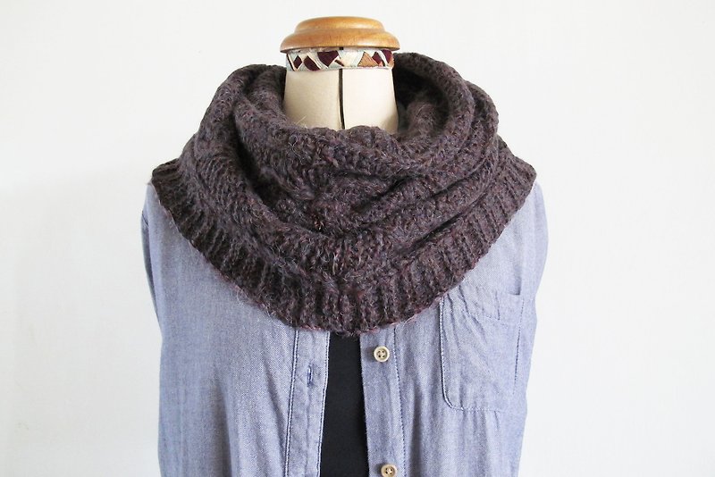 Lan wool scarf (mohai dark brown purple) - ผ้าพันคอถัก - เส้นใยสังเคราะห์ สีนำ้ตาล