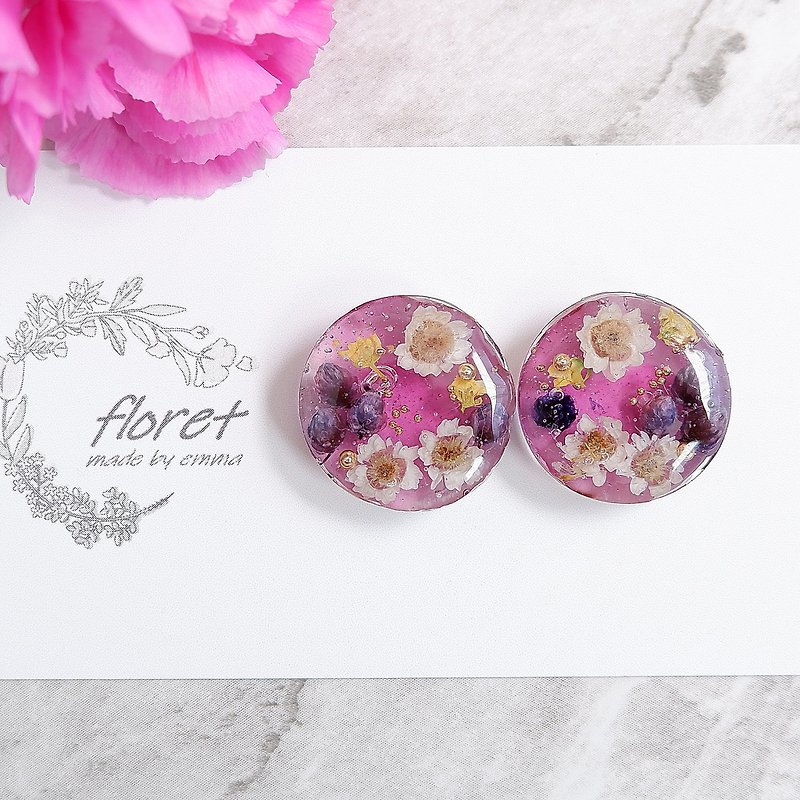 Transparent pastel flower earrings/pierced earrings pink - Earrings & Clip-ons - Resin Pink