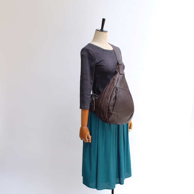 訂製生產｜全皮革胸包 - 後背包/背包/書包 - 真皮 咖啡色