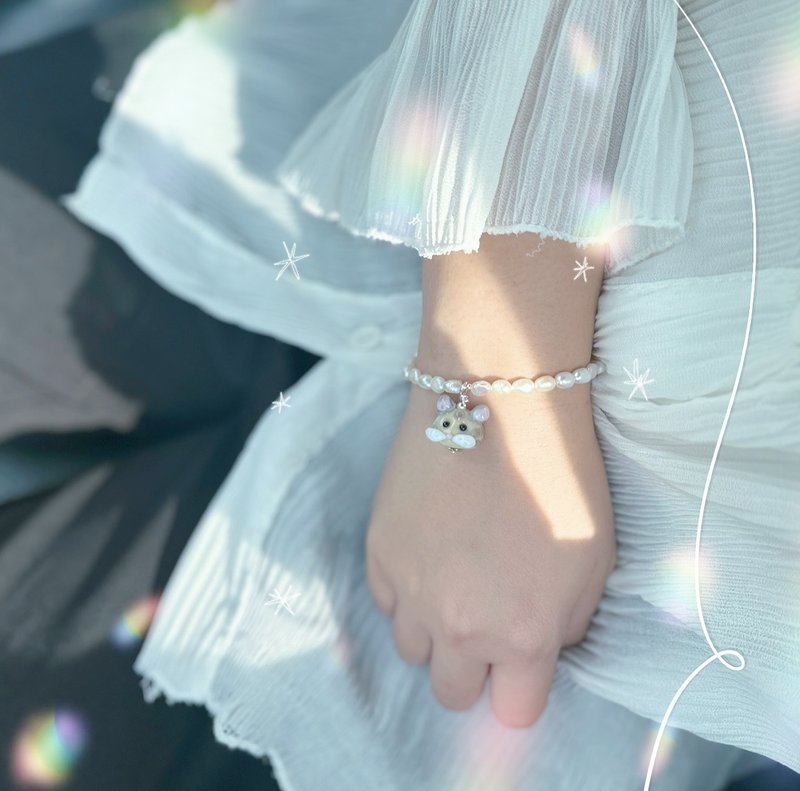 your cat and pearls bracelet - 手鍊/手環 - 純銀 白色