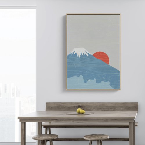 日の出と富士山 - 和式掛け絵/インテリア/コーヒーショップ飾り