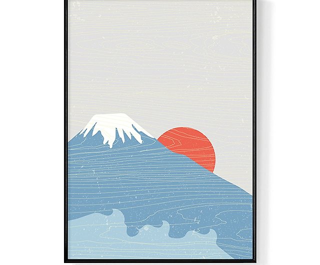 日の出と富士山 - 和式掛け絵/インテリア/コーヒーショップ飾り