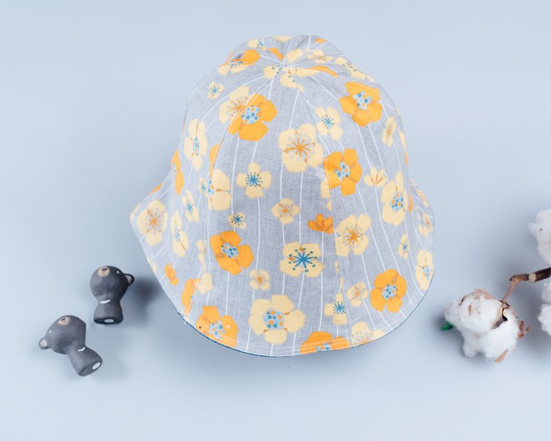 両面の漁師の帽子グレーの底の黄色い花のハンドメイドの子供服新生児の親子の帽子漁師 - 帽子・ヘアバンド - コットン・麻 ピンク