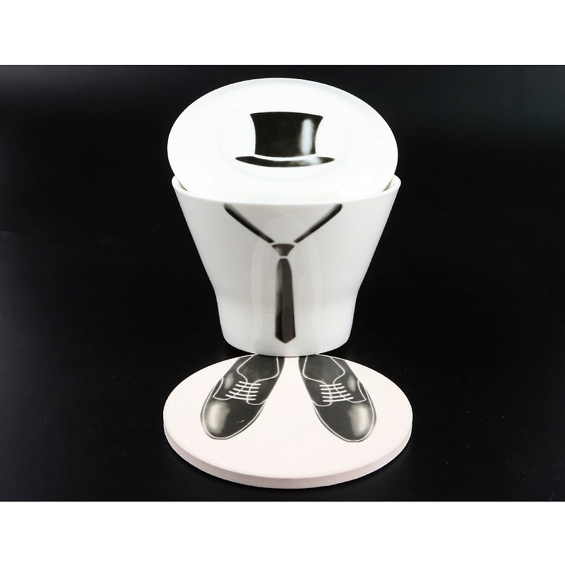 Engels Co. Gentleman's Latte Mug & Lid & Coaster - 咖啡杯 - 瓷 黑色