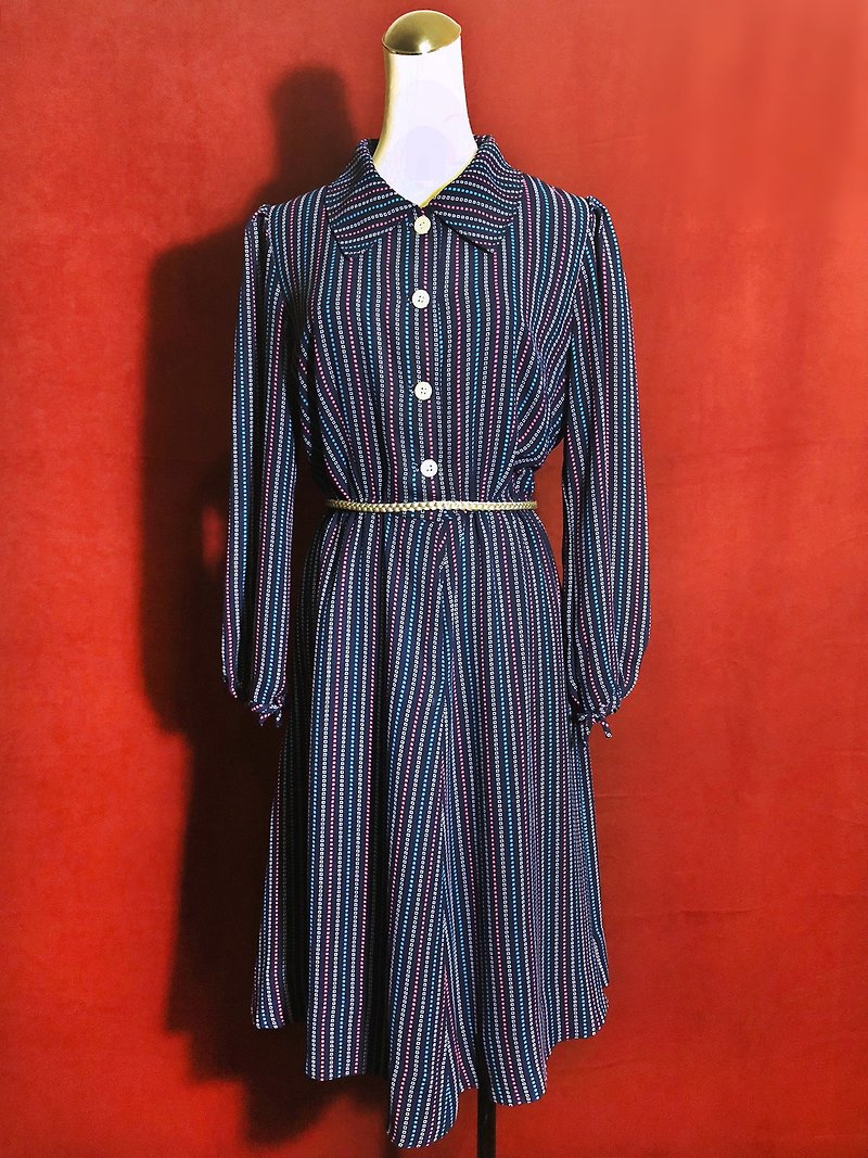 Totem Plaid Long Sleeve Vintage Dress / Foreign Return to VINTAGE - One Piece Dresses - Polyester Blue