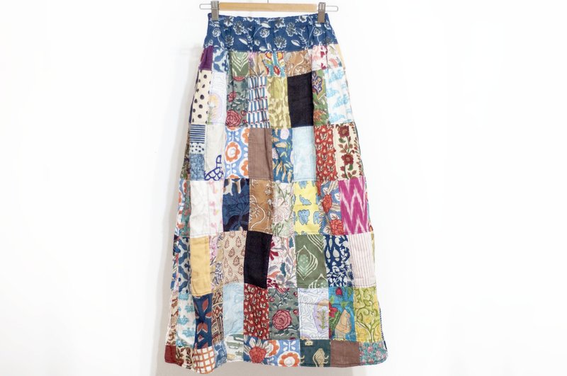 Woodblock print cotton skirt Indian cotton patchwork skirt blockprint woodblock print long skirt-flowers - Skirts - Cotton & Hemp Multicolor