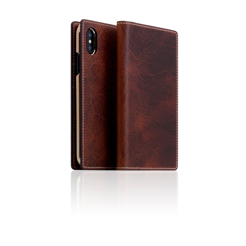 SLG Design iPhone X D7 IWL Wax Replica Premium Leather Side Leather Case - Brown - Phone Cases - Genuine Leather Brown