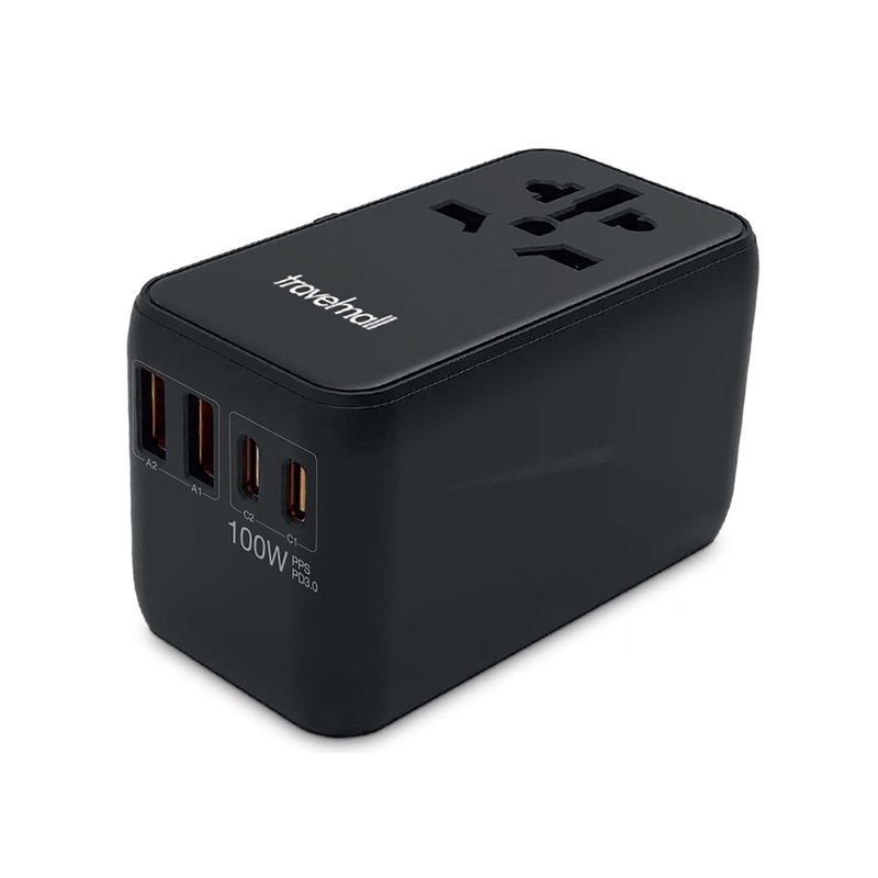 スイス Travelmall 100W GaN PD グローバル高効率 4 USB ポート トラベル変換ソケット - ガジェット - プラスチック ブラック