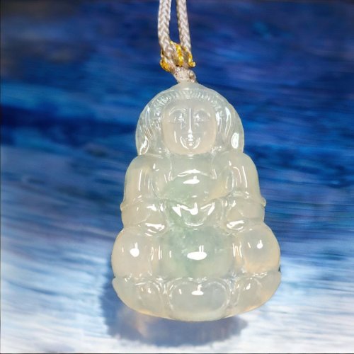 瓔珞翡翠 冰種飄綠花翡翠觀音菩薩項鍊 | 天然緬甸玉翡翠A貨 | 送禮