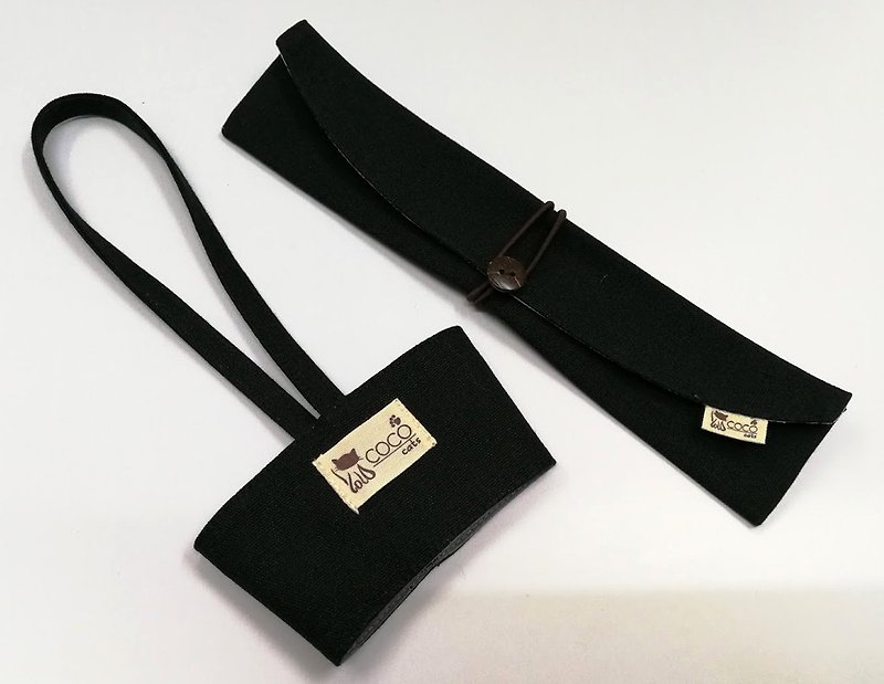 Eco-friendly chopsticks bag cup set~portable drink cup set tableware set storage bag chopstick set (black) F08-010 - ถุงใส่กระติกนำ้ - ผ้าฝ้าย/ผ้าลินิน สีดำ