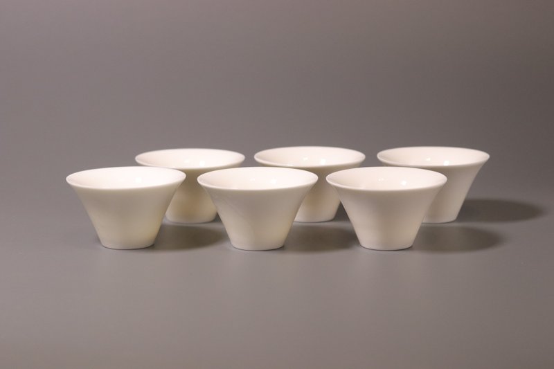 Dunmu Kiln Dehua molded printed jade porcelain bamboo hat cup set of six - ถ้วย - เครื่องลายคราม ขาว