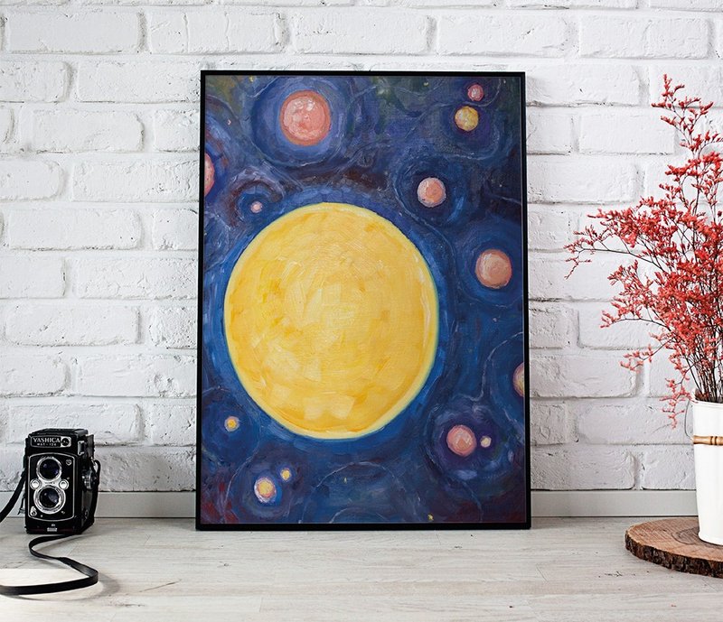 Space. Abstract art work, Oil painting on canvas. Home wall decor, handmade gift - ตกแต่งผนัง - วัสดุอื่นๆ 