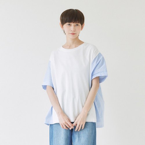 Simply Yours 【Simply Yours】條紋拼接短袖T 白F