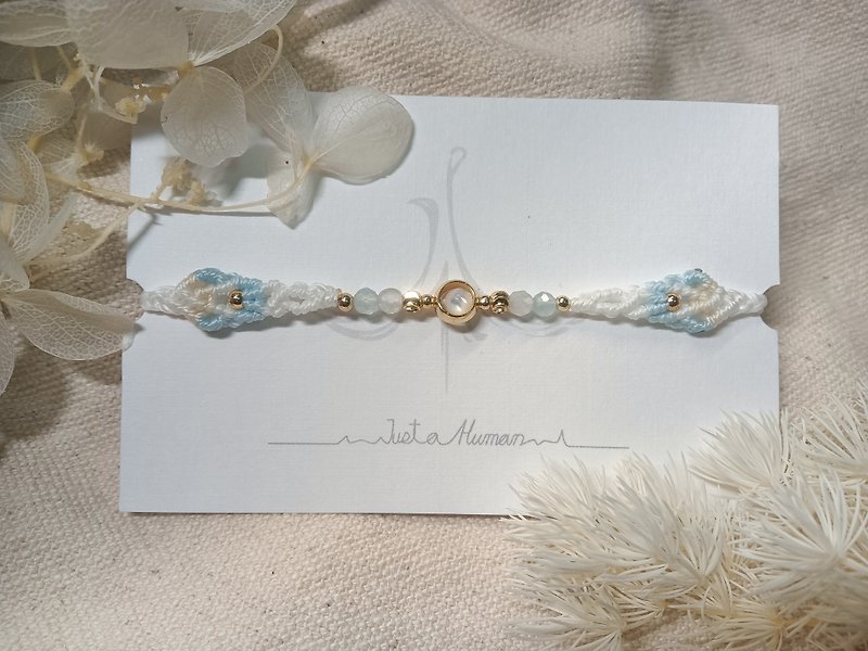 Blessings | Aquamarine White Butterfly Totem Braided Bracelet Wax Line Adjustable - Bracelets - Semi-Precious Stones Blue