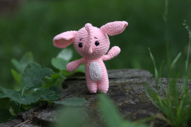 Crochet elephant, Crochet elephant 3,5 inch Stuffed toy, elephant toy - 寶寶/兒童玩具/玩偶 - 羊毛 粉紅色