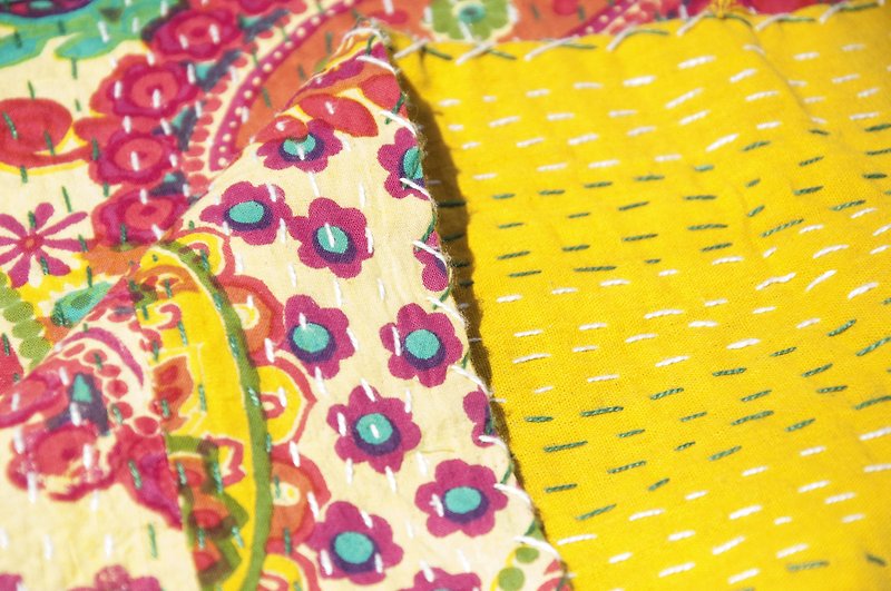 Indian flower pure cotton double bed single mandala totem sofa fabric-embroidery yellow palace flower style - เครื่องนอน - ผ้าฝ้าย/ผ้าลินิน หลากหลายสี