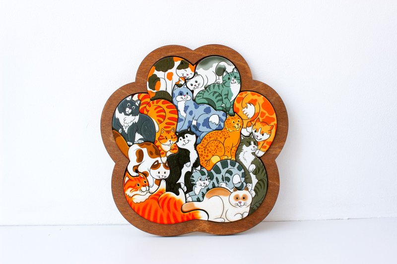 Wooden Puzzle - Cats, Toddler Toys Age 3 4 5 6 year, Wood Montessori animals - 寶寶/兒童玩具/玩偶 - 木頭 金色
