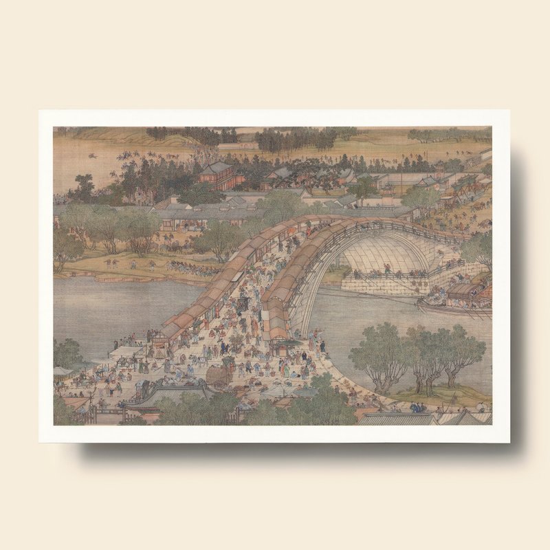 Print Card, Up the River During Qingming, Qing Court painters, Qing Dynasty - โปสเตอร์ - กระดาษ สีกากี