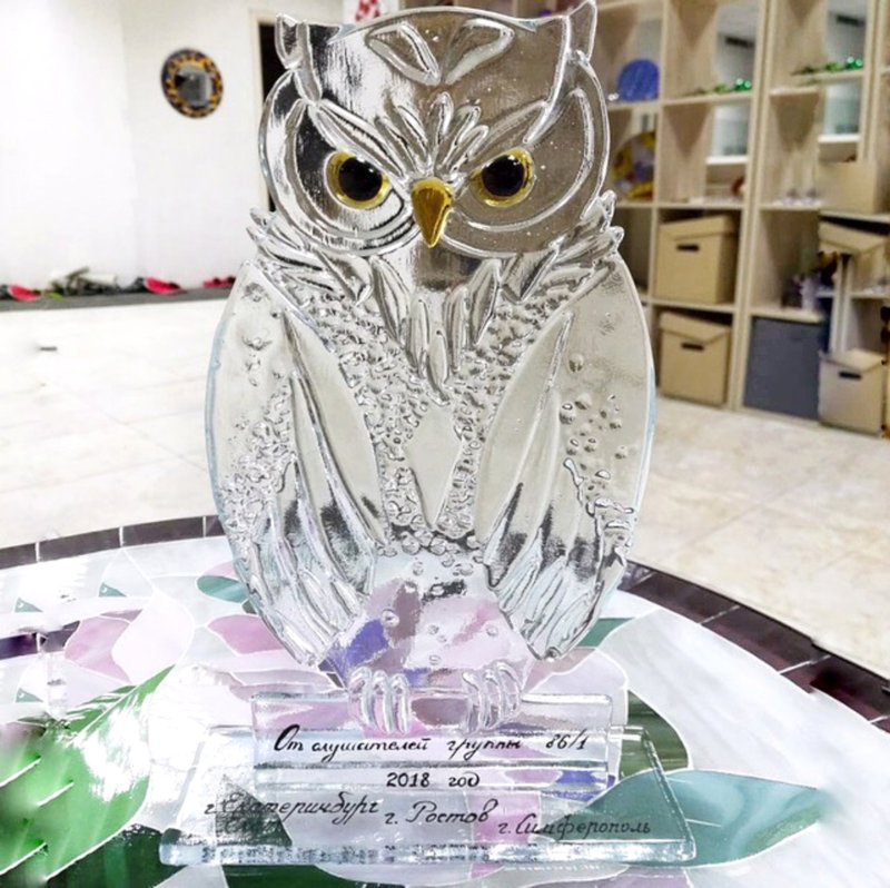 Money owl glass figurine - fused glass animals statuette - art glass statuette - Stuffed Dolls & Figurines - Glass Transparent