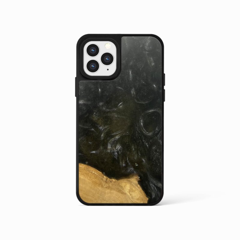 iPhone15Plus epoxy wooden resin phone case - Psychedelic Black - Phone Cases - Wood Black