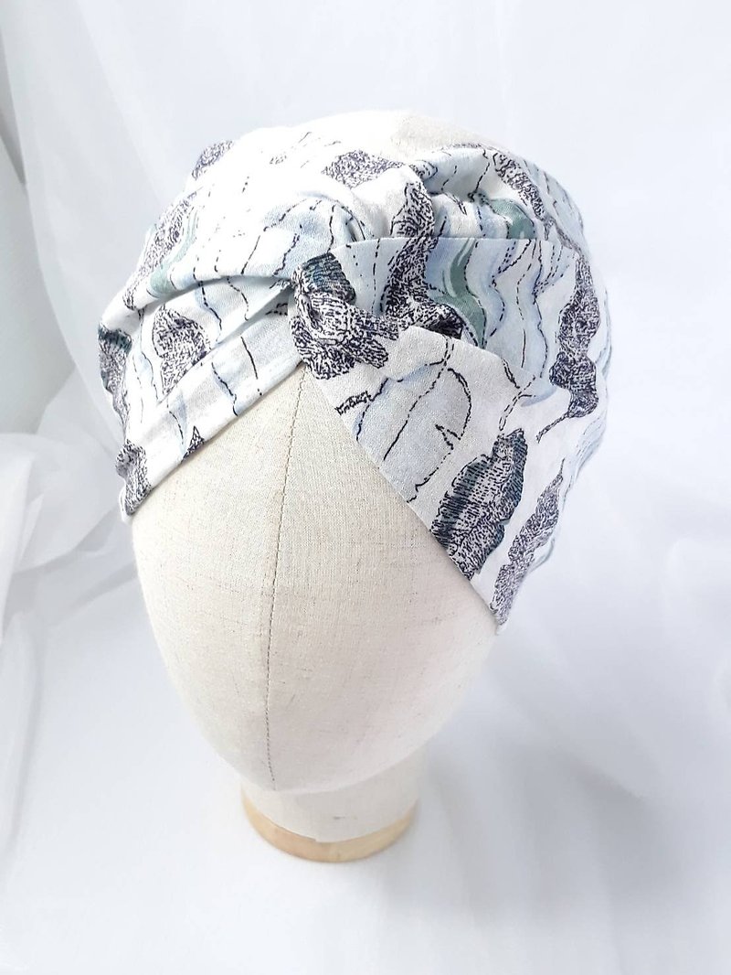 White leaf pattern scarf scarf type manual hair band - Headbands - Cotton & Hemp White
