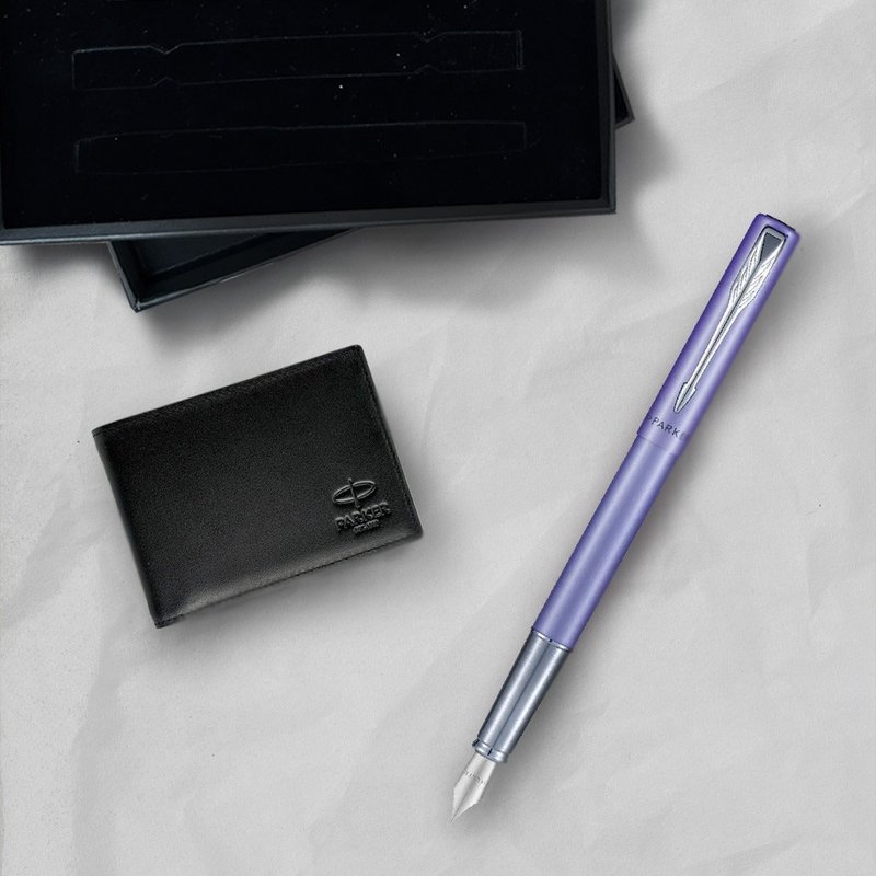 PARKER 派克 威雅XL系 銀河紫 鋼筆  F尖 牛皮短夾禮盒 免費刻字 - 鋼筆 - 其他金屬 紫色