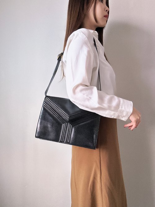 Autrefois Vintage Bags HK 中古正品 YSL 聖羅蘭 真皮風琴包 蛇皮壓紋 通勤包 側揹包腋下包