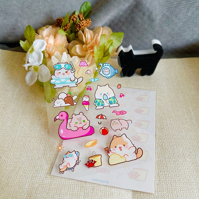 Cat Onigiri-Summer Cat Pocket Sticker - Stickers - Plastic 